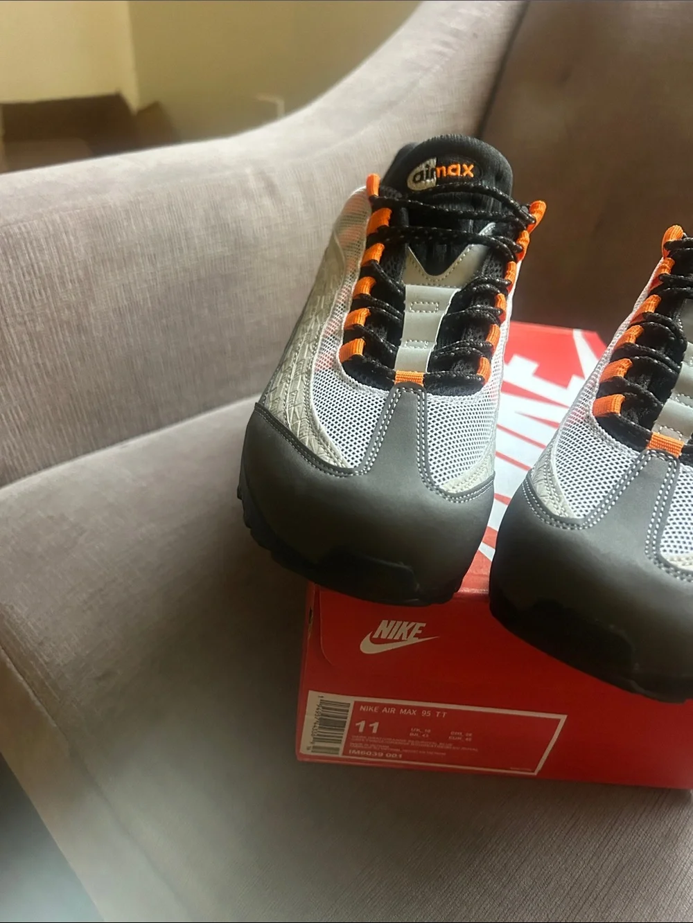 Nike Men’s Air Max 95’s Sneakers in Black, Gray, White & Orange
